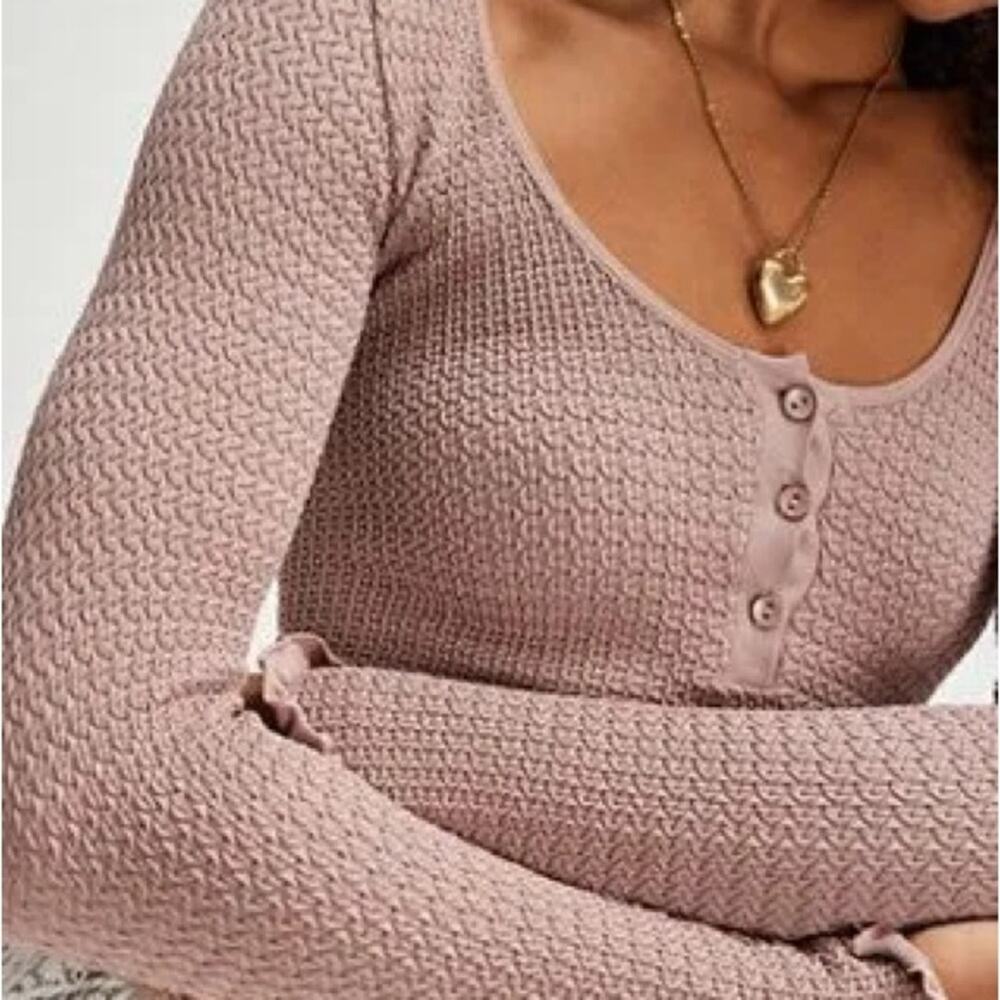 Free People Textured Knit Button-Up Top